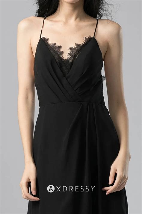 Black Spaghetti Straps Lace V Neck Bridesmaid Dress Xdressy