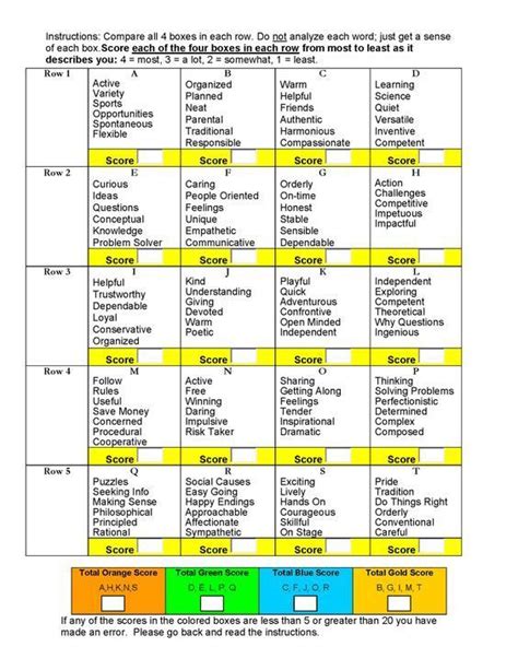 Free 4 Color Personality Test Printable