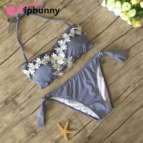 Aipbunny Halter Menina Brazilian Striped Lace Women Bikini Set Bath