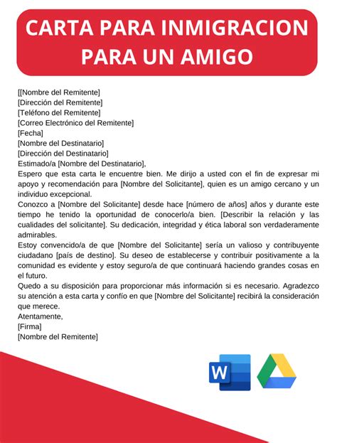 ᐈ Carta para inmigración para un amigo Word Descargar