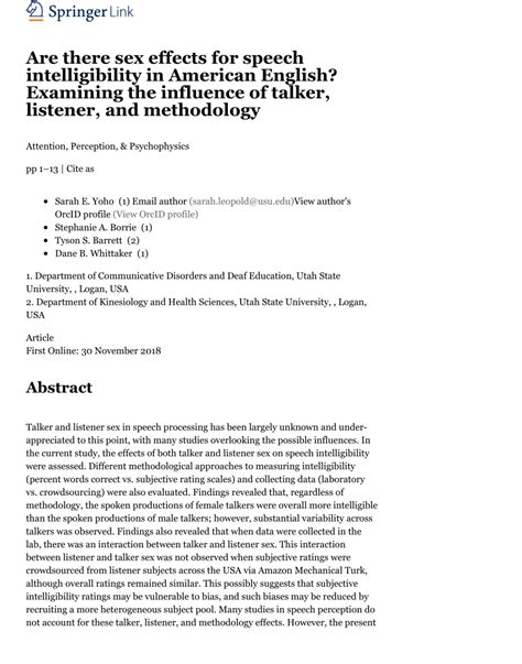 Pdf Are There Sex Effects For Speech Intelligibility In American English Examining The