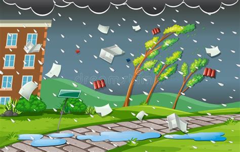 Storm Scene with Rain and Wind Stock Vector - Illustration of water ...