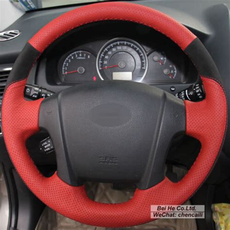 Red Leather Black Suede Steering Wheel Cover For Kia Sportage