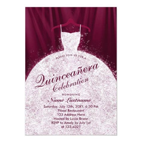 Quinceañera Faux Glitter Princess Dress Burgundy Invitation Burgundy