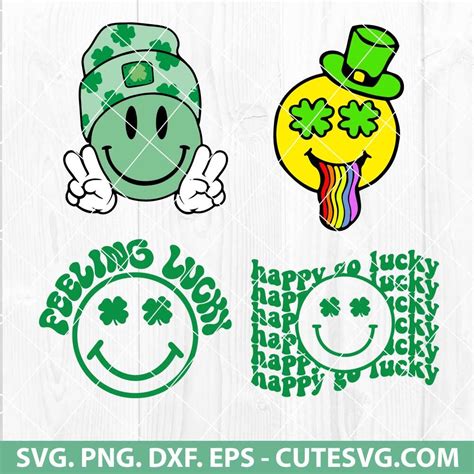 Shamrock Smiley Face Svg Lucky Clover Svg St Patricks Day Svg