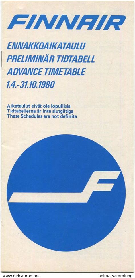 Europa Finnair Advance Timetable Seiten