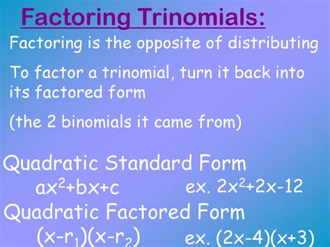 Factoring Quadratic Trinomials Part 1 When A1 And Special Cases