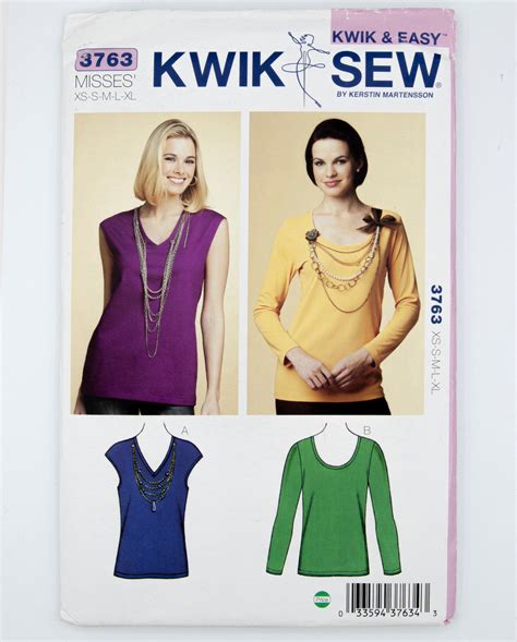 Kwik Sew Sewing Pattern 3763 Misses Top Easy To Sew Size Xs Xl Uncut Factory Folded Year