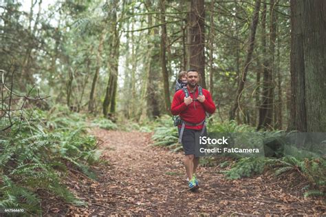 Dad Hiking With Young Son Stock Photo - Download Image Now - Exercising ...