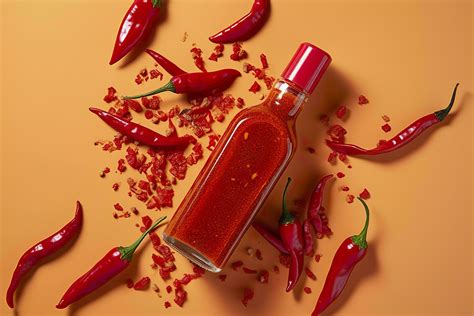 Ai Generated Tabasco Hot Pepper Sauce With Red Chili Pepper Flat Lay Generative Ai