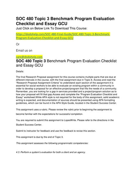 Ppt Soc Topic Benchmark Program Evaluation Checklist And Essay