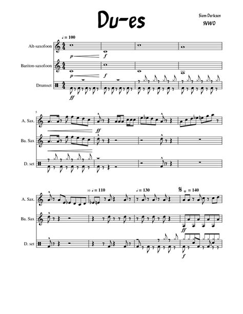 Sax Duet Drumset Sheet Music For Saxophone Alto Saxophone Baritone Drum Group Mixed Trio