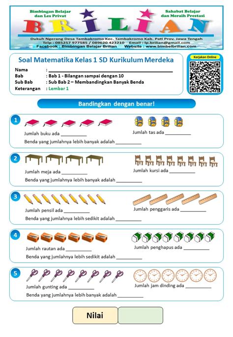 Soal Membandingkan Banyak Benda Kelas 1 Sd Matematika Kurikulum Merdeka Lembar 1 2 3 4 Dan 5