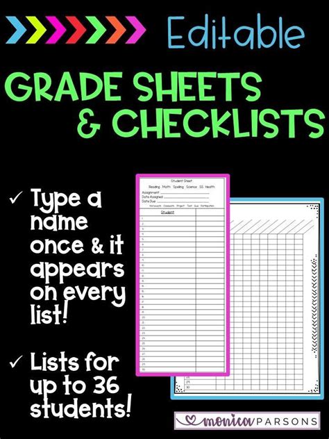 Editable Grade Sheets And Checklists Type Students Names Once They