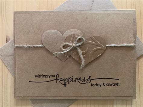 Hearts Wedding Card Rustic Wedding Card Handmade Kraft Wedding Card Primitive Wedding Card