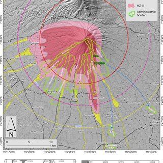 Hazard map of Merapi Volcano (updated after the 2010 eruption). Red ...