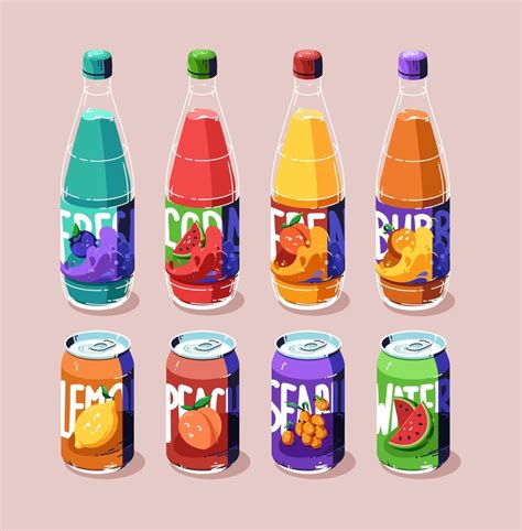 Soda Cans And Bottles Set Cold Fruit Drinks 15369711 Vector Art At