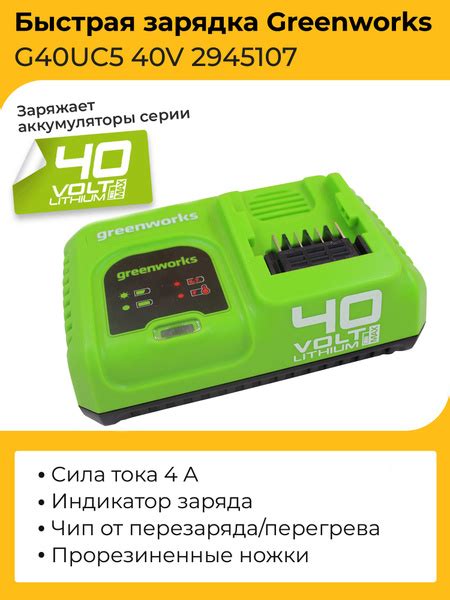 Быстрое зарядное устройство Greenworks G40UC5 40V 2945107 - купить с ...
