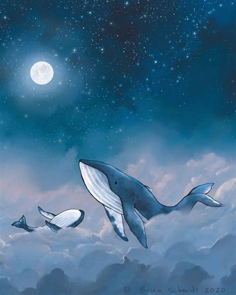 Whale Art Print Whales In The Clouds Stars And Moon Etsy Whale Art Whale Art Print Whale