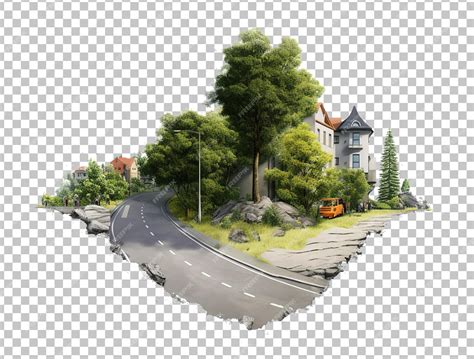 3d illustration of piece of green highway road isolated creative travel ...