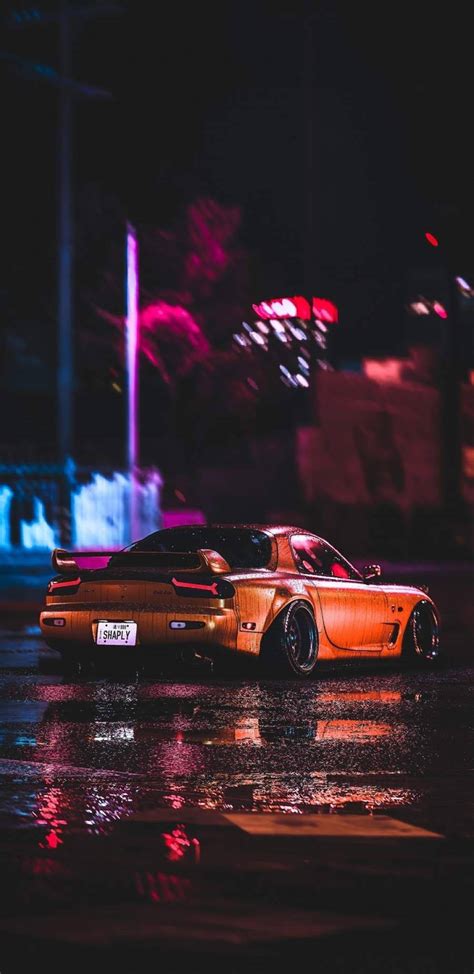 Download Orange Jdm Cars Aesthetic At Night Wallpaper | Wallpapers.com