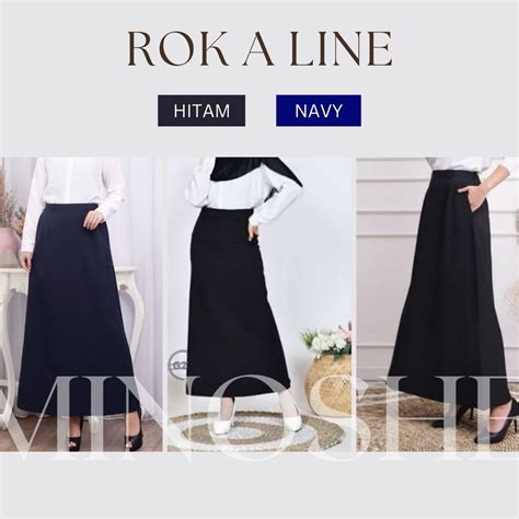 Jual Rok Kerja Wanita Panjang A Line Premium Hitam Biru Dongker Navy