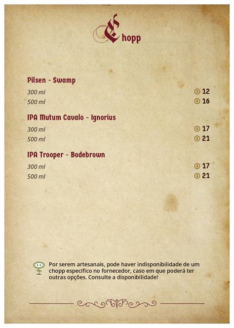 Menu em Taverna do Dragão pub Bar Curitiba