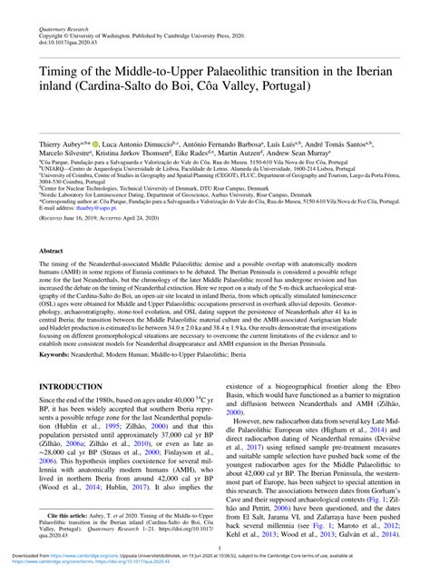 PDF Timing Of The Middle To Upper Palaeolithic Transition In The