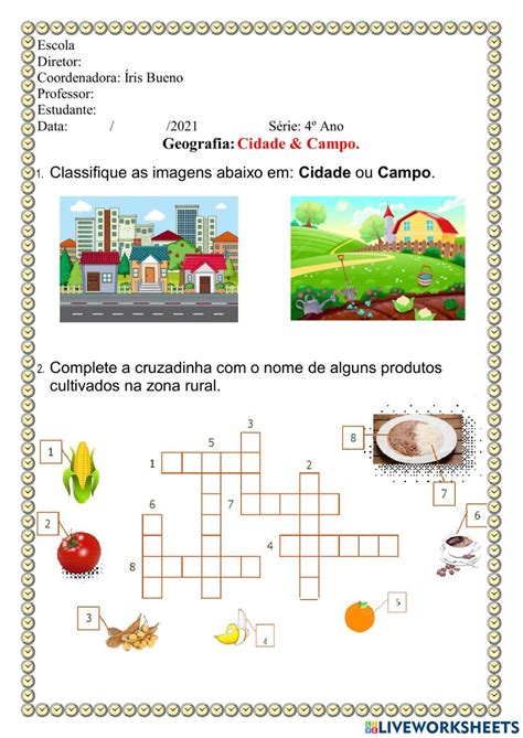 Cidade Campo Worksheet Artofit