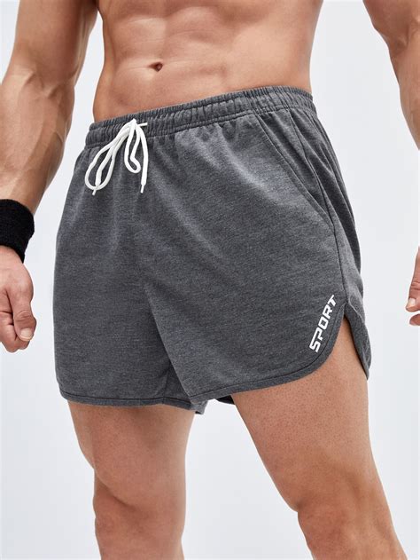 Men Letter Graphic Drawstring Waist Sports Shorts