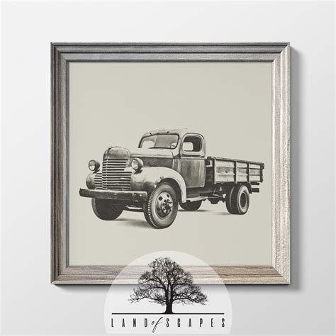 Classic Farm Truck Sketch Style Art Vintage Old Dump Bed Truck Print Unique Simple Farm House ...