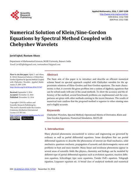 Pdf Numerical Solution Of Klein Sine Gordon Equations By Spectral