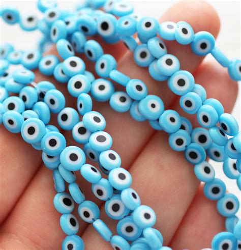 15 65pc 6mm Tiny Evil Eye Beads Flat Glass Beads Lamp Work Beads