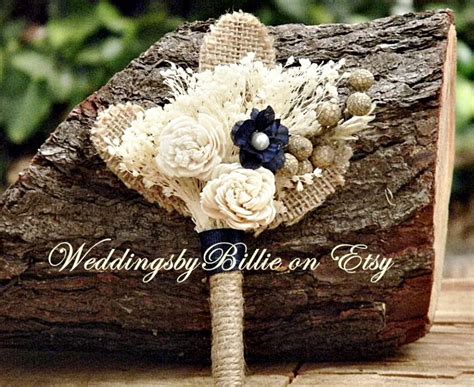 Weddings Bridal Accessories Navy Ivory Burlap Boutonniere