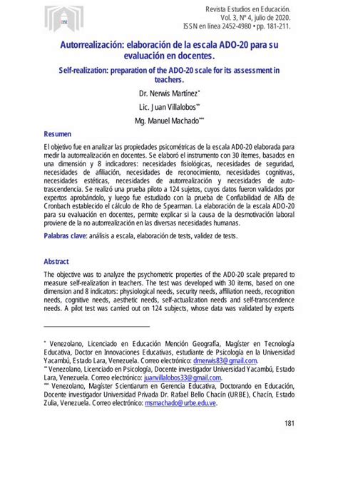 PDF Autorrealización elaboración de la escala ADO 20 para su