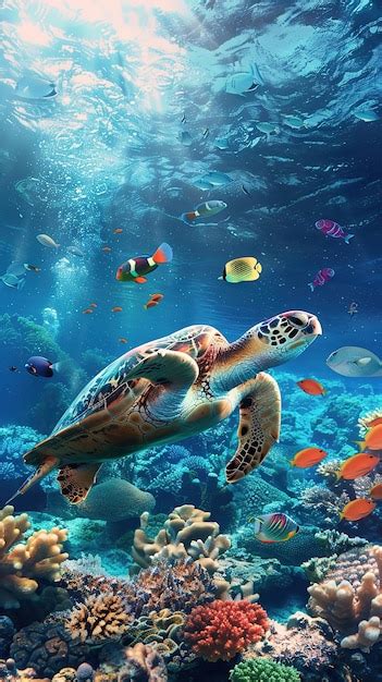 Premium Photo A Sea Turtle Swimming Gracefully In The Deep Ocean