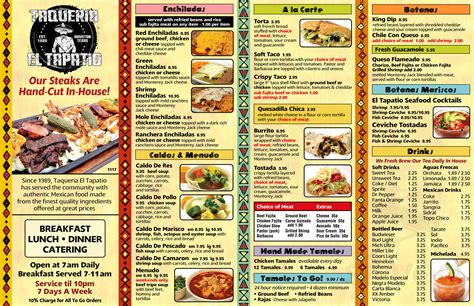 Taqueria El Tapatio Menu In Houston Texas Usa