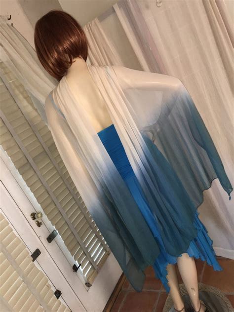 Vintage S Sheer Ombre Nude And Blue Chiffon Shawl Gem