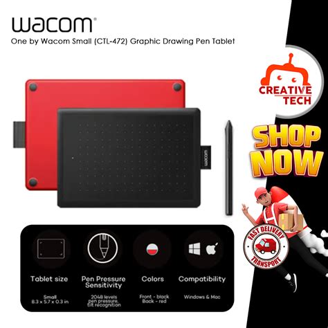 One By Wacom Small Ctl 472 Graphic Drawing Pen Tablet Blackred