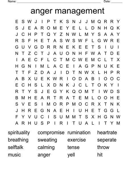 Anger Management Word Search Wordmint