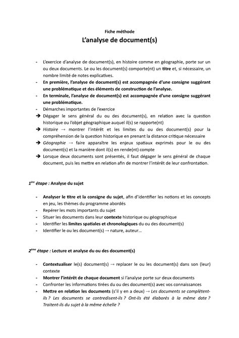 L Analyse De Document S Fiche M Thode Lanalyse De Document S L