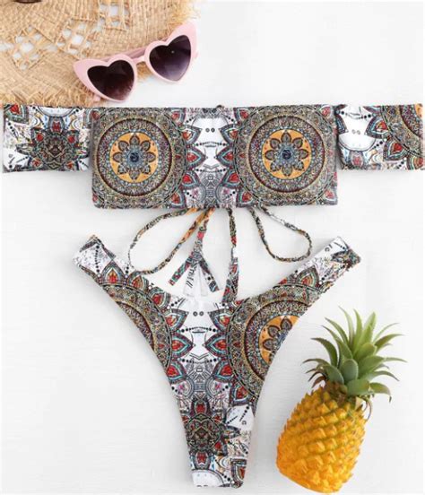 Mandala Print Off Shoulder Bikini Set Multi Mandala Bikini Dreams