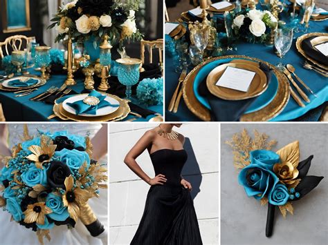 Teal Blue and Black Wedding Colors With Gold Accents