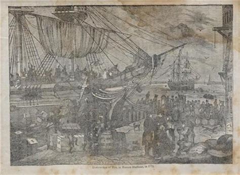 Lot Destruction Of Tea In Boston Harbor In Engraving With