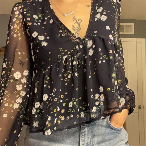 Urban Outfitters Sheer Floral Blouse Fits S M Depop