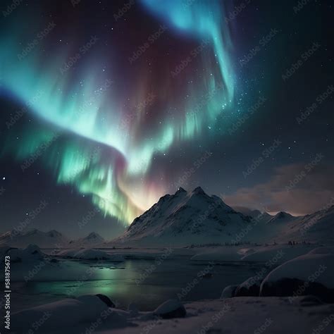 Aurora Borealis Reflecting On Snowy Icelandic Landscape White Shades