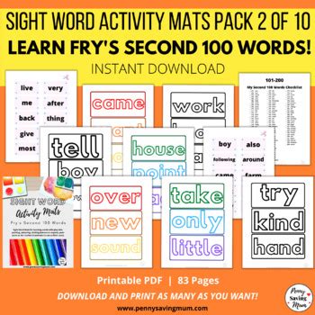 Sight Word Activity Mats Fry S Second Words By Penny Saving Mum