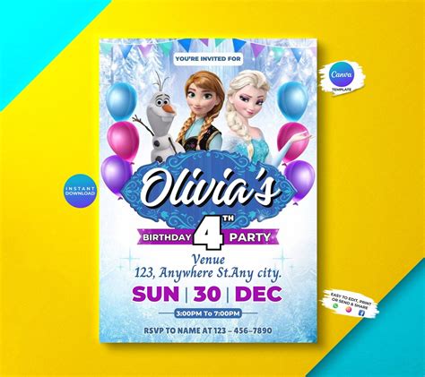 Editable Frozen Birthday Invitation Frozen Party Invitation Template