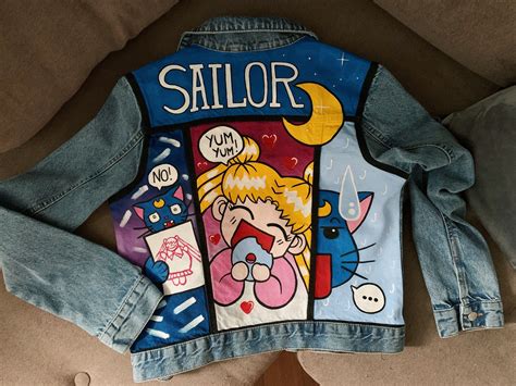 Sailor Moon Hand Painted Denim Jacket Custom Denim Jacket Etsy