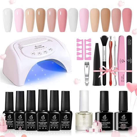 Beetles Gel Nail Polish Kit With U V LED Light W Colors Jelly Milky White Sheer Pink Nude
